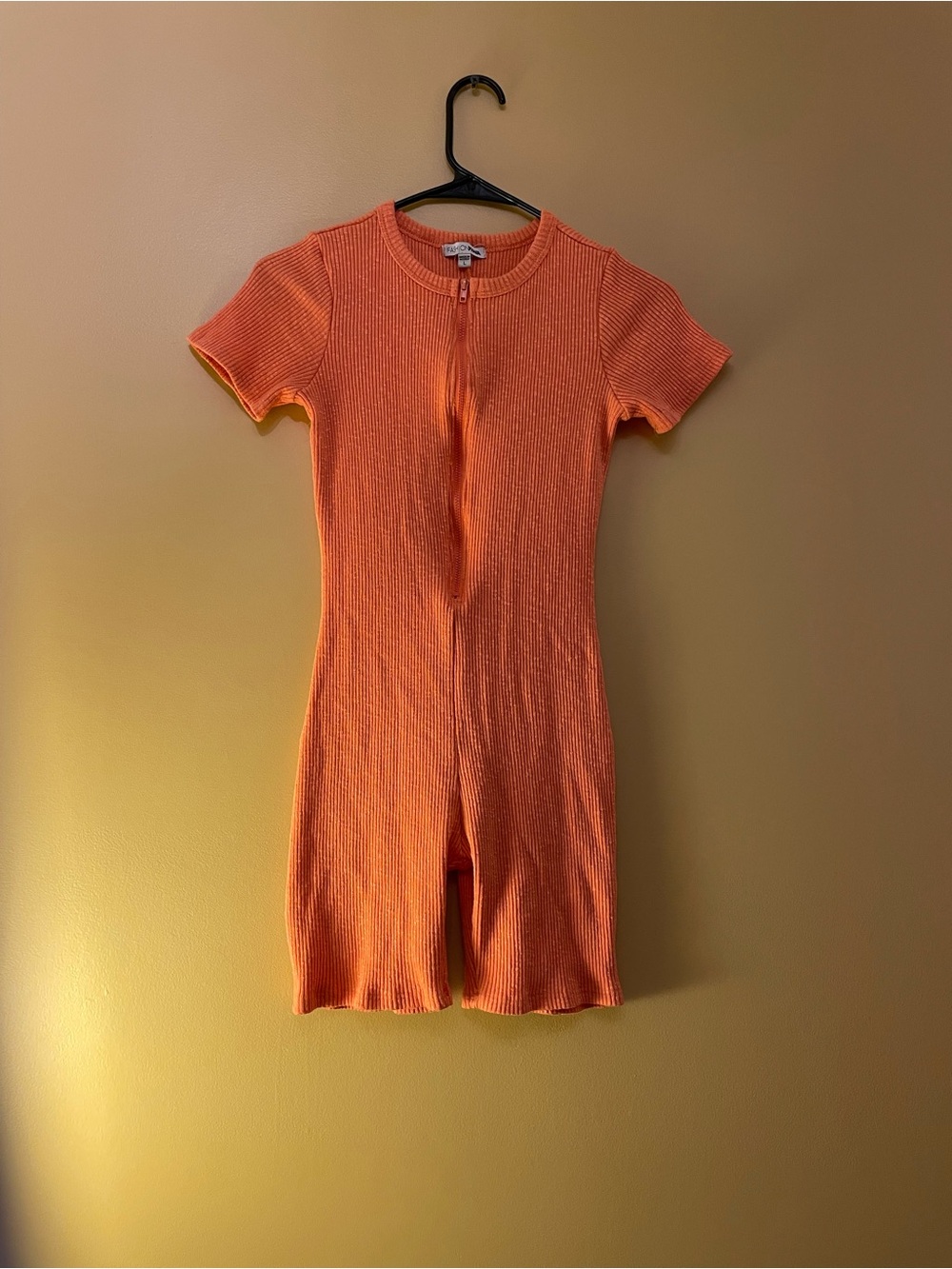 Fashion Nova Orange Ribbed Short Sleeve Romper